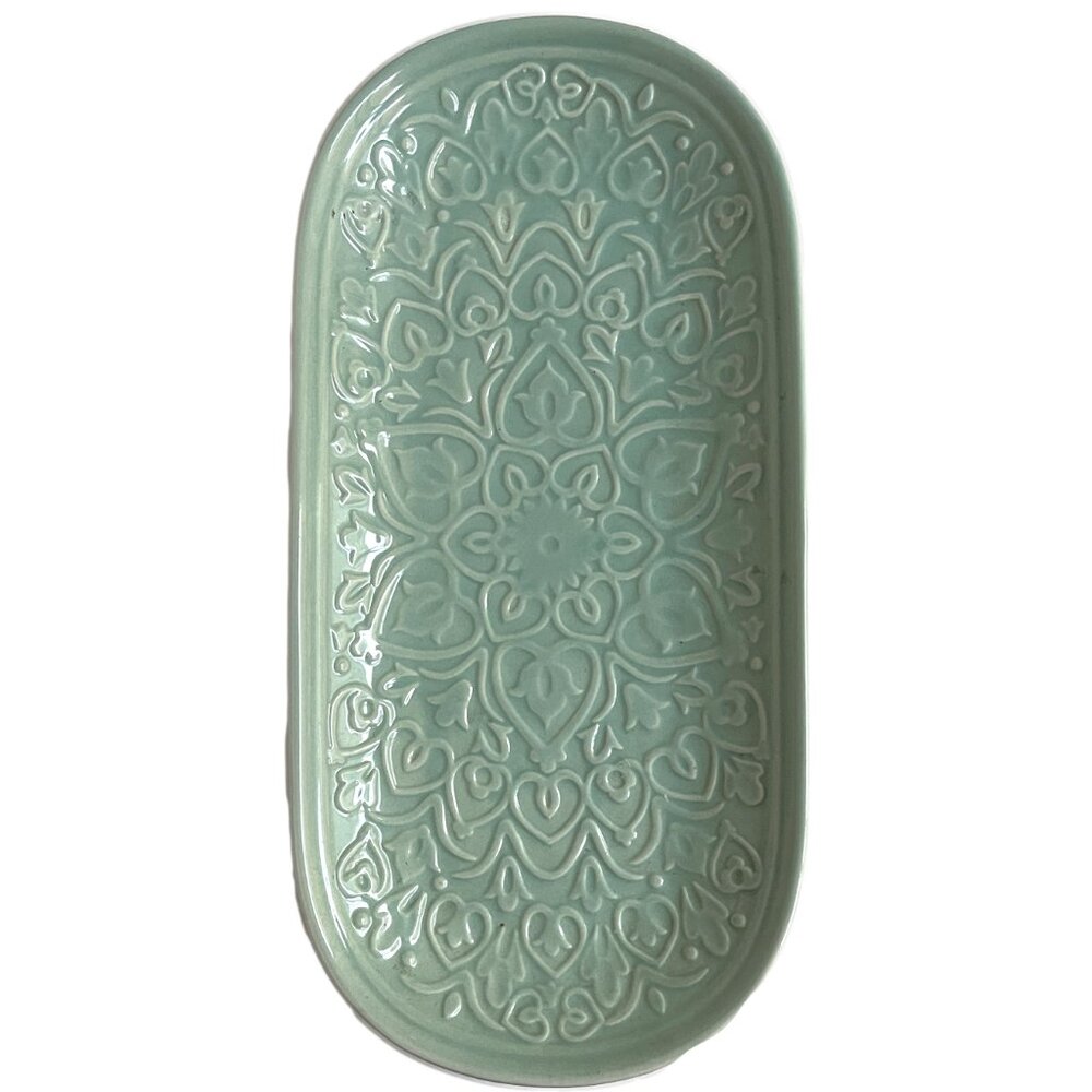 World Market Mint Green Ceramic Trinket Vanity Tray - Picture 2 of 3